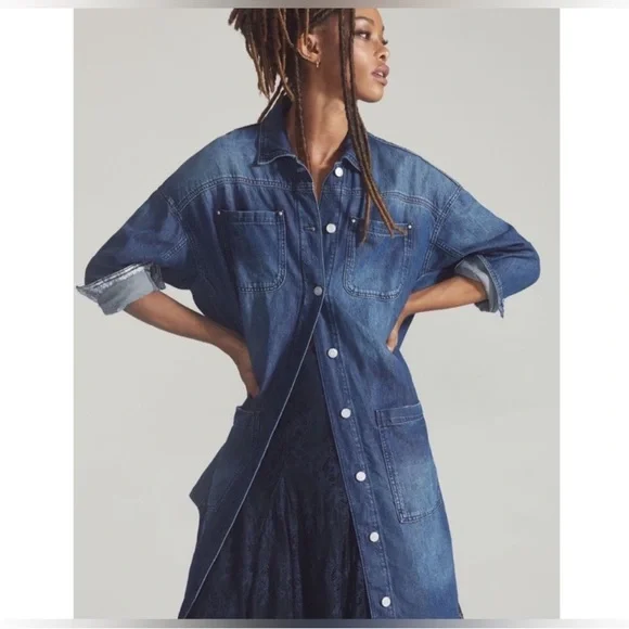 NWT Anthropologie Pilcro Draped Denim Duster Jacket - Picture 2 of 6
